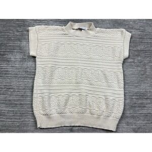 Vintage Nan Dorsey Sweater Womens  Small Biege Short Sleeve‎ Made in USA Cotton
